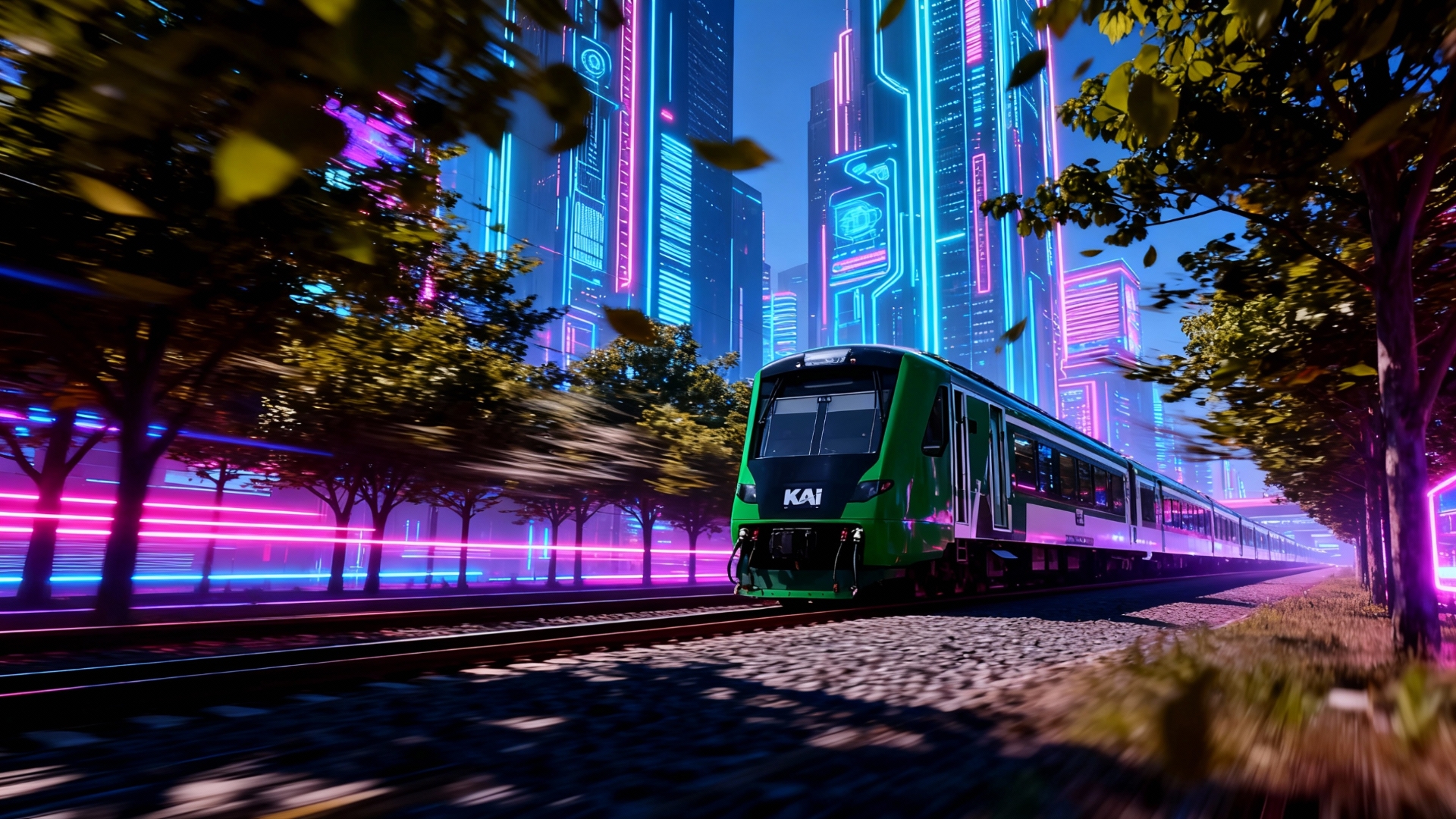 Kereta KAI di Kota Cyberpunk